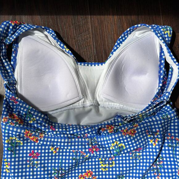 Lands End Blue Gingham Floral Swim Tankini Top Women's 8 Beachy Botanical Check - Picture 10 of 10